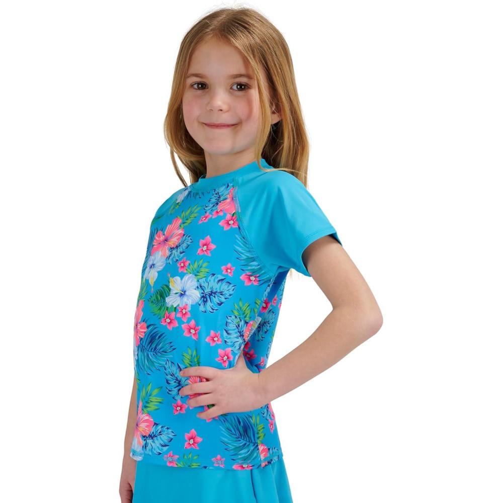 imageLands End Kids Boys and Girls Swimwear UPF 50 Short Sleeve Rash Guard Shirt XXSXLTurqouise