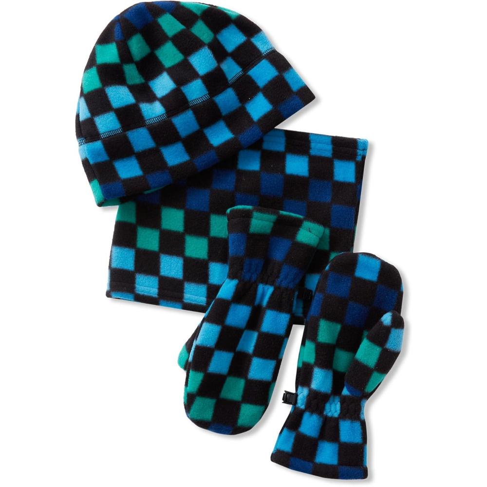 imageLands End Kids Cozy Fleece HatScarfGloves SetGradient CheckMidnight Blue