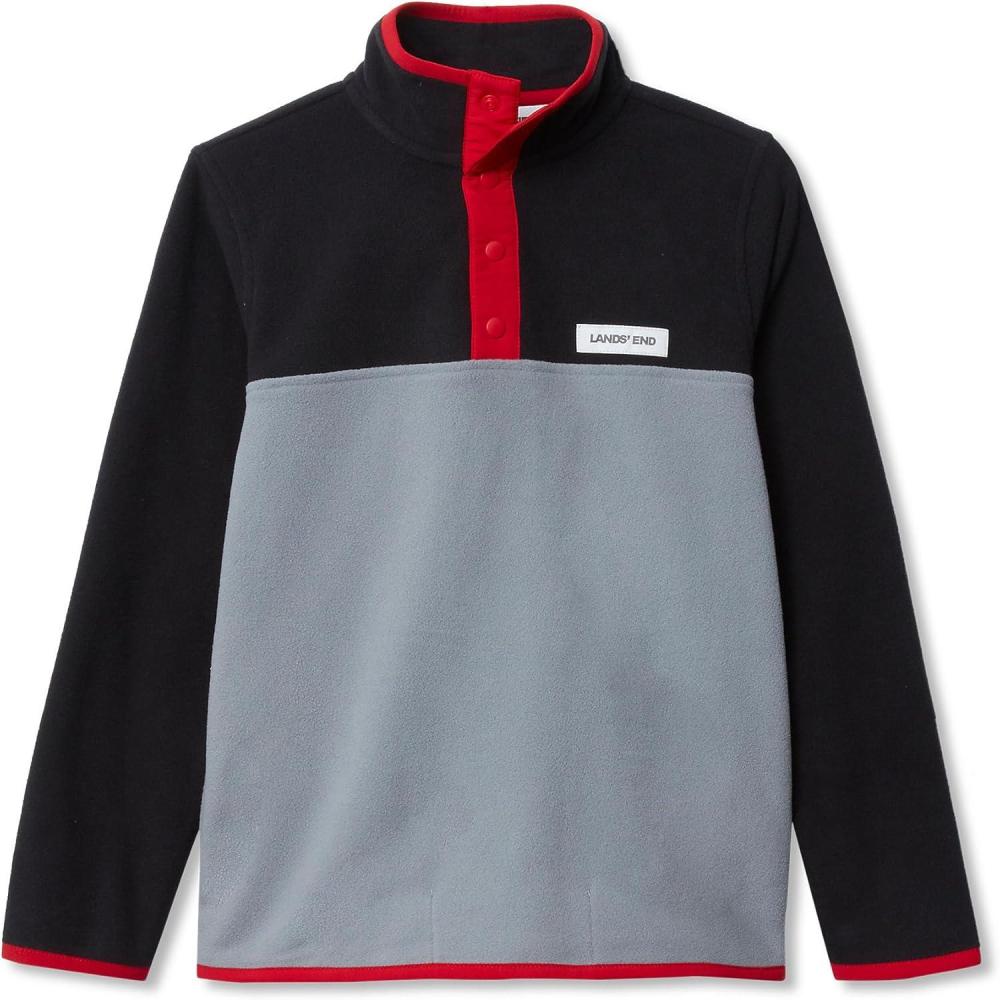 imageLands End Kids Fleece Quarter ZipBlackGrayRed
