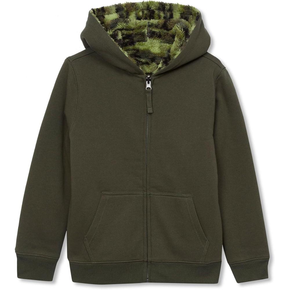 imageLands End Kids High Pile Lined Zip HoodieCamoMidnight Olive