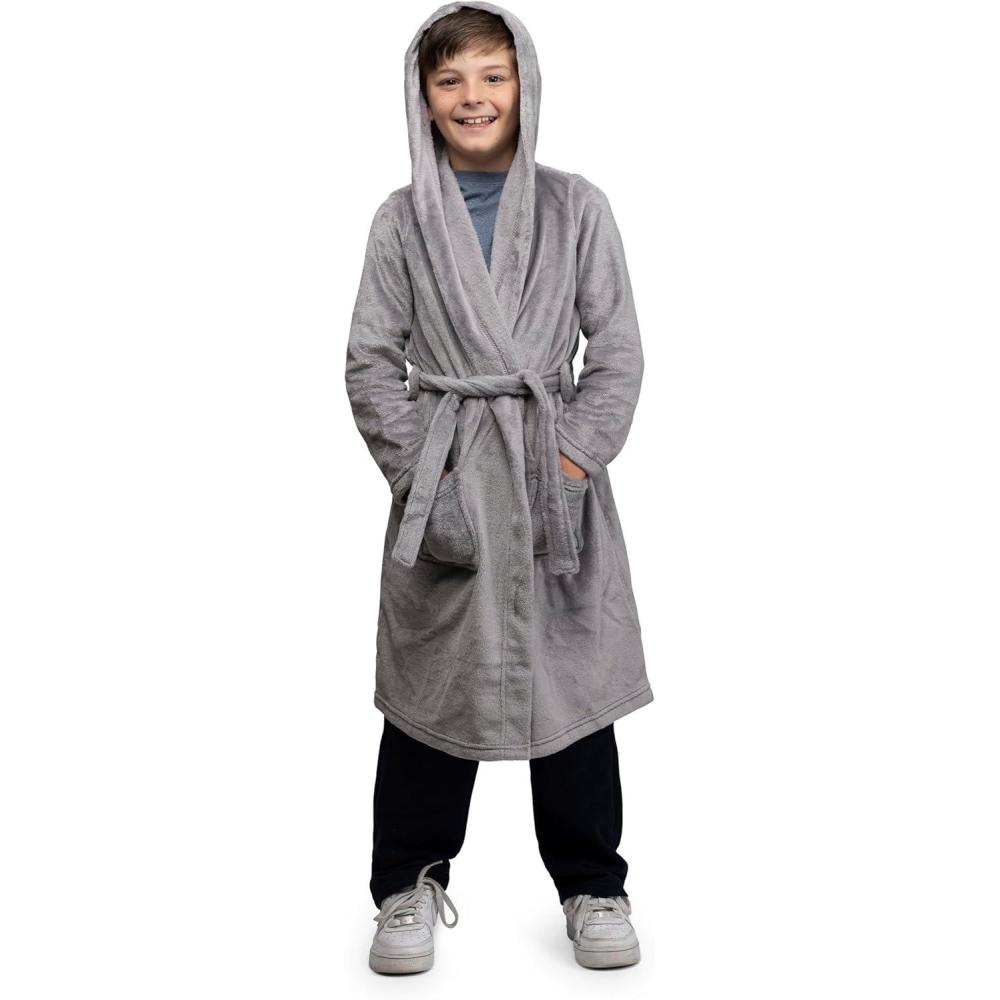 imageLands End Kids Hooded Fleece Solid RobeGrey