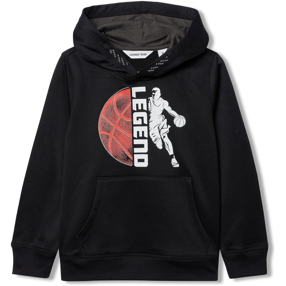 imageLands End Kids Husky Athletic Lightweight Hooded SweatshirtBasketballBlack