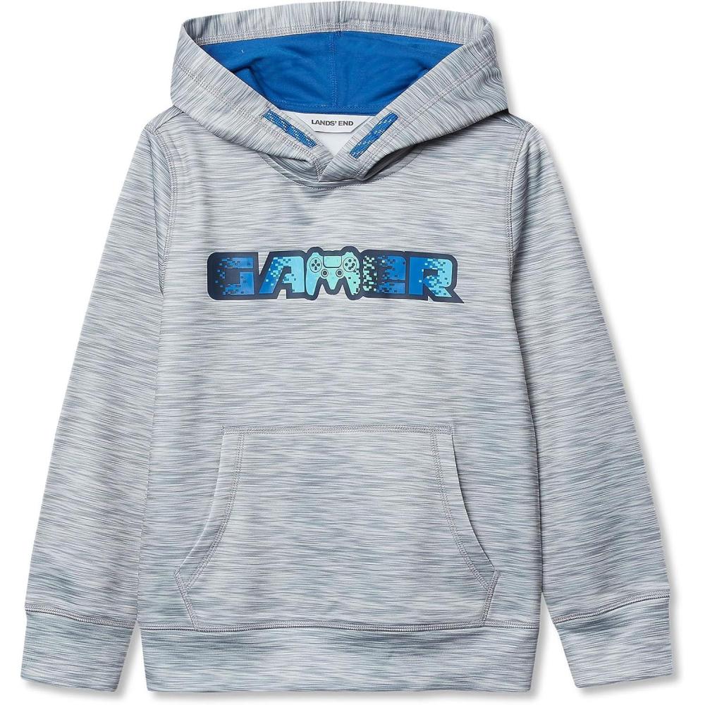 imageLands End Kids Husky Athletic Lightweight Hooded SweatshirtCocoon Heather Gamer