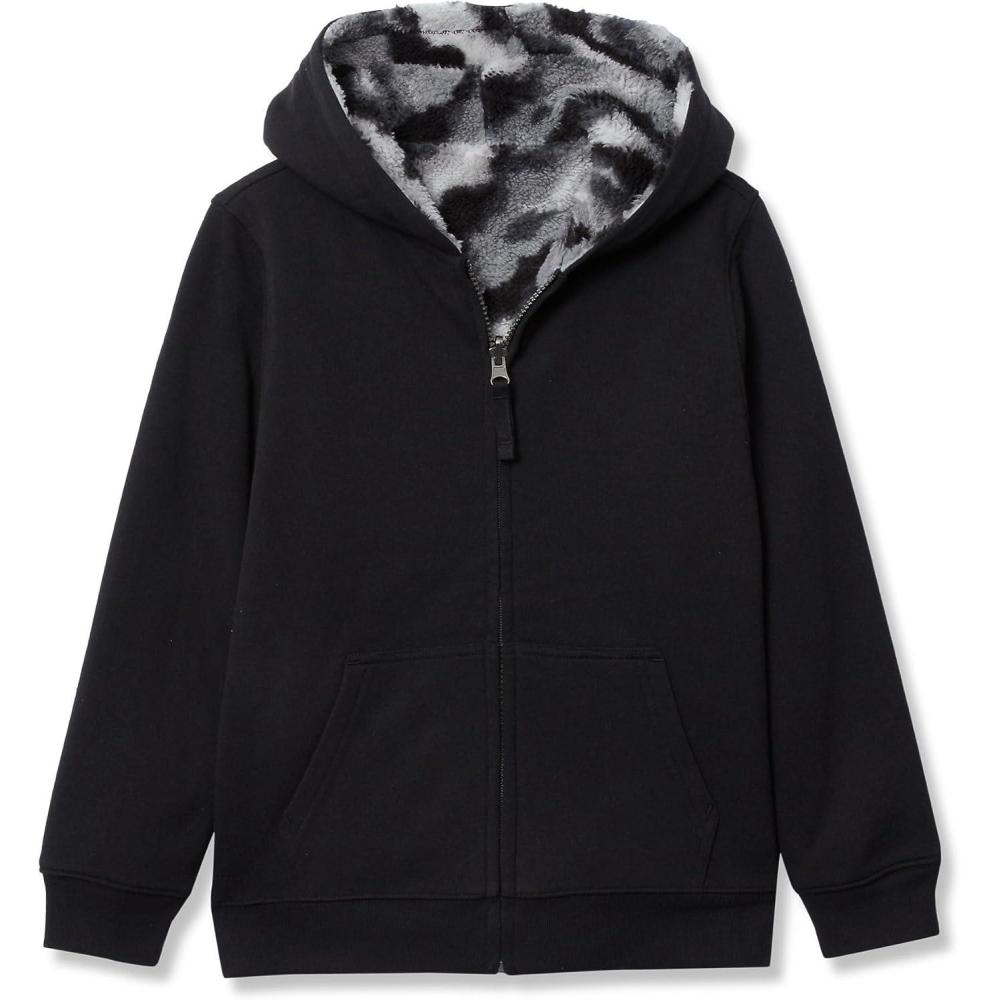 imageLands End Kids Husky Reversible Sherpa Fleece HoodieDiagonal CamoBlack