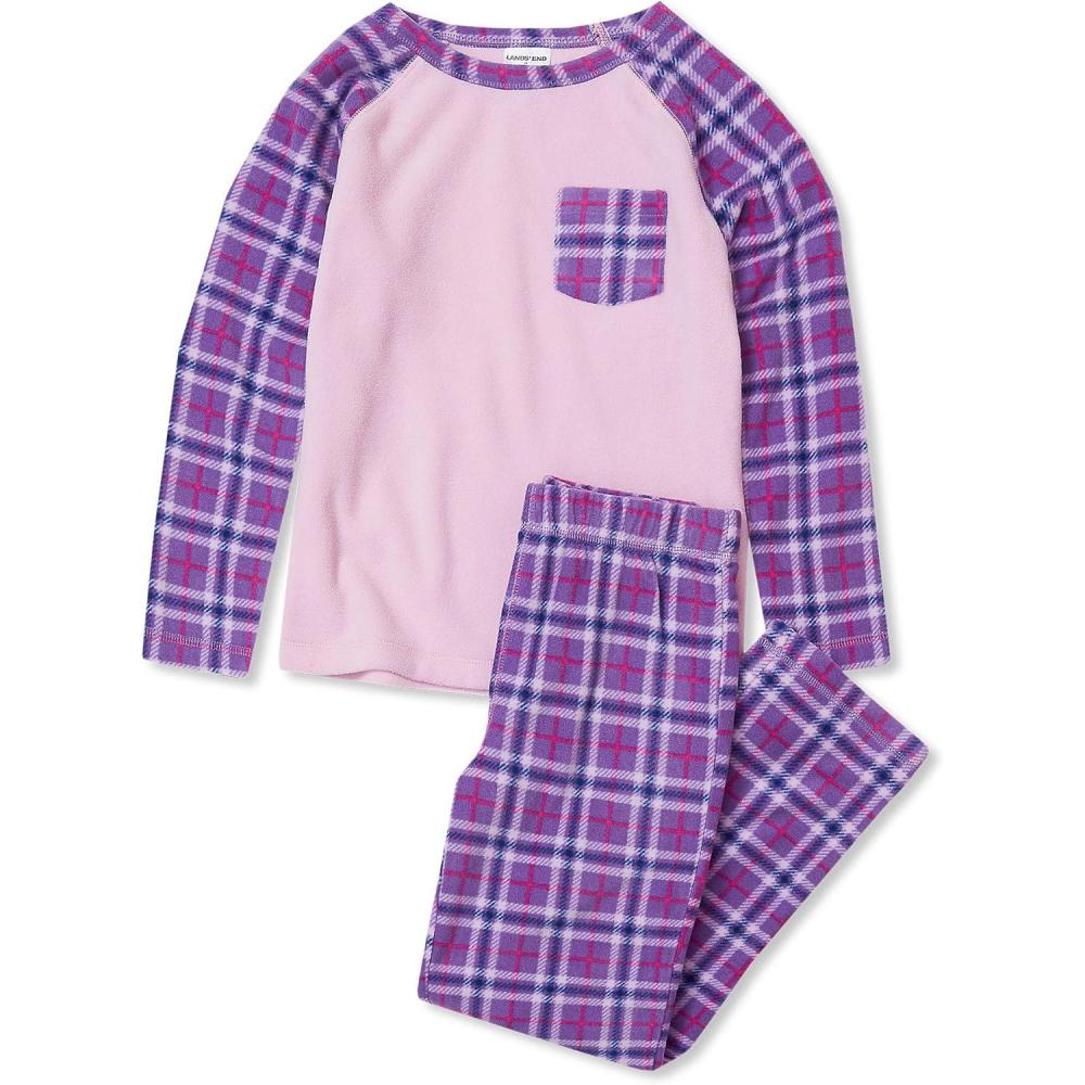 imageLands End Kids Long Sleeve Pocket Fleece Pajama SetLavender Purple Plaid