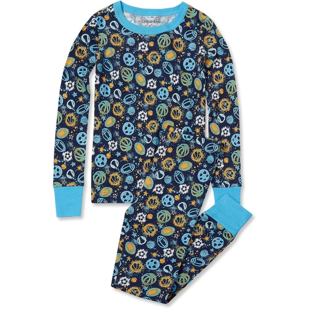 imageLands End Kids Pattern Snug Fit Pajama SetBlue Sport Balls