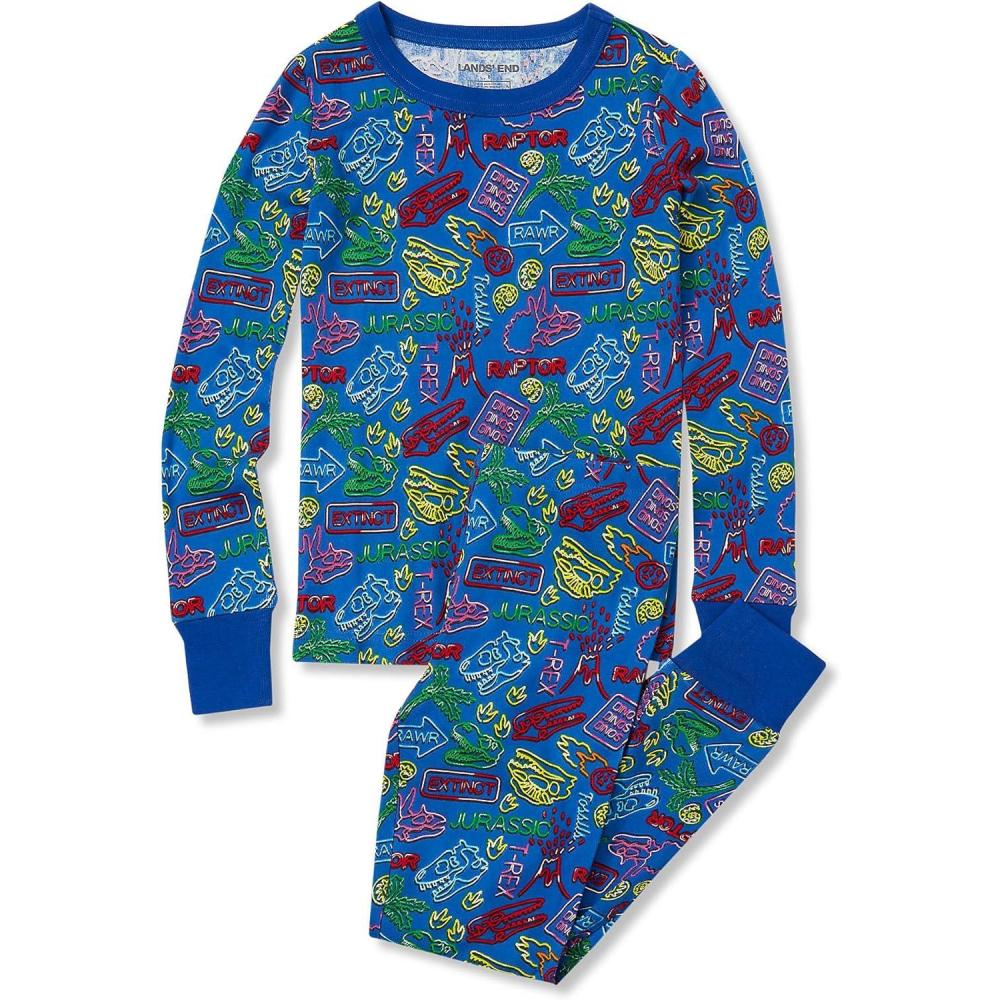 imageLands End Kids Pattern Snug Fit Pajama SetCobalt Retro Dinos