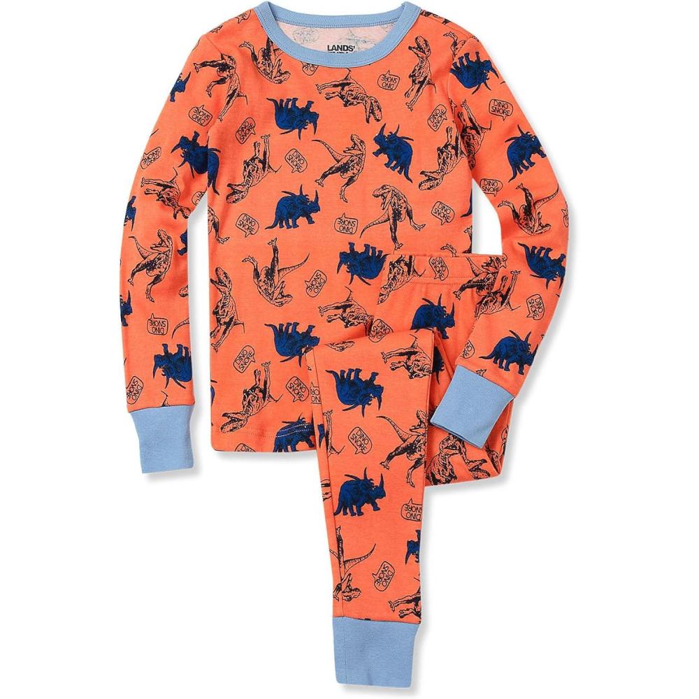 imageLands End Kids Pattern Snug Fit Pajama SetOrange Comic Dinos