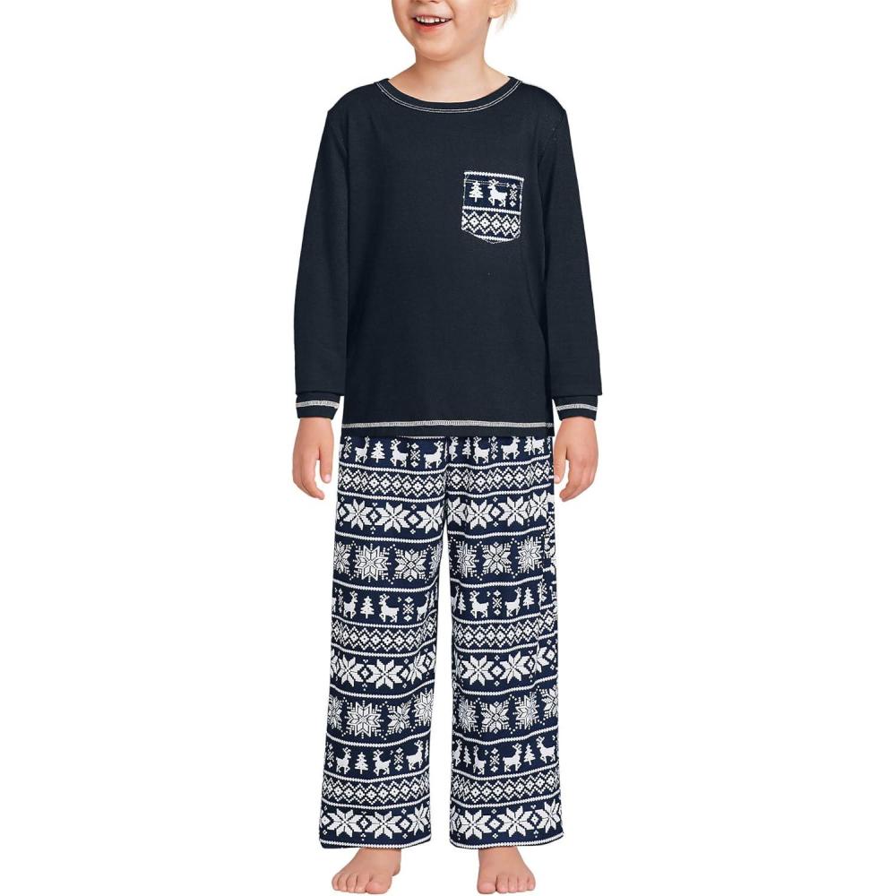 imageLands End Kids Soft Jersey Pocket Sleep Top  UltraSoft Cotton Blend TagFree Cozy Fit Fun for Bedtime ComfortClassic Navy Fairisle