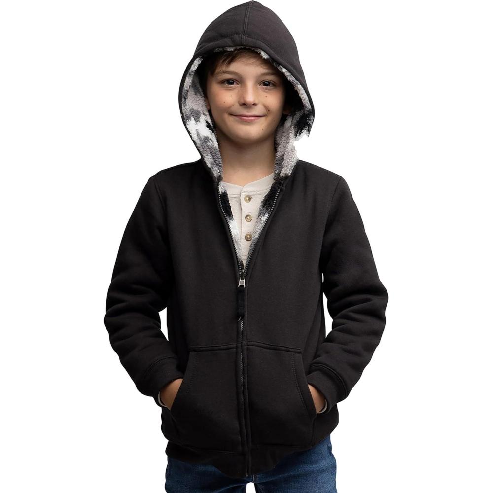 imageLands End Kids Ultra Soft Sherpa Full Zip Hoodie Sweatshirt XSLBlack