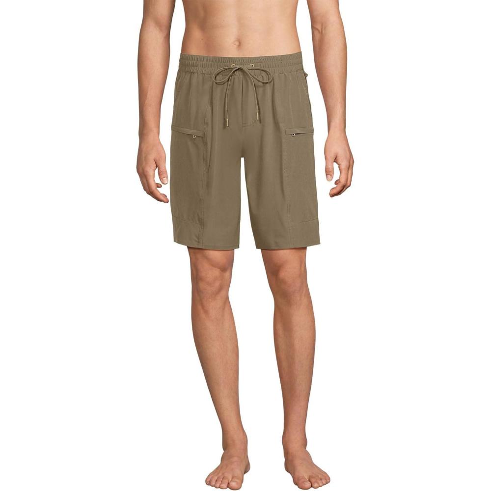 imageLands End Mens 9 Inch Packable Cargo Swim ShortsRich Khaki