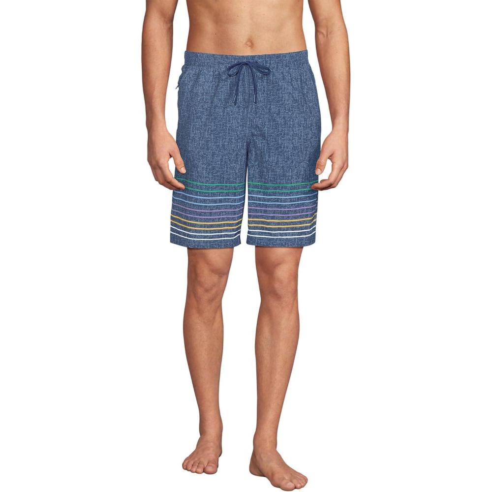 imageLands End Mens 9quot Volley Hydroliner Swim TrunksIndigoMulti Border Stripe