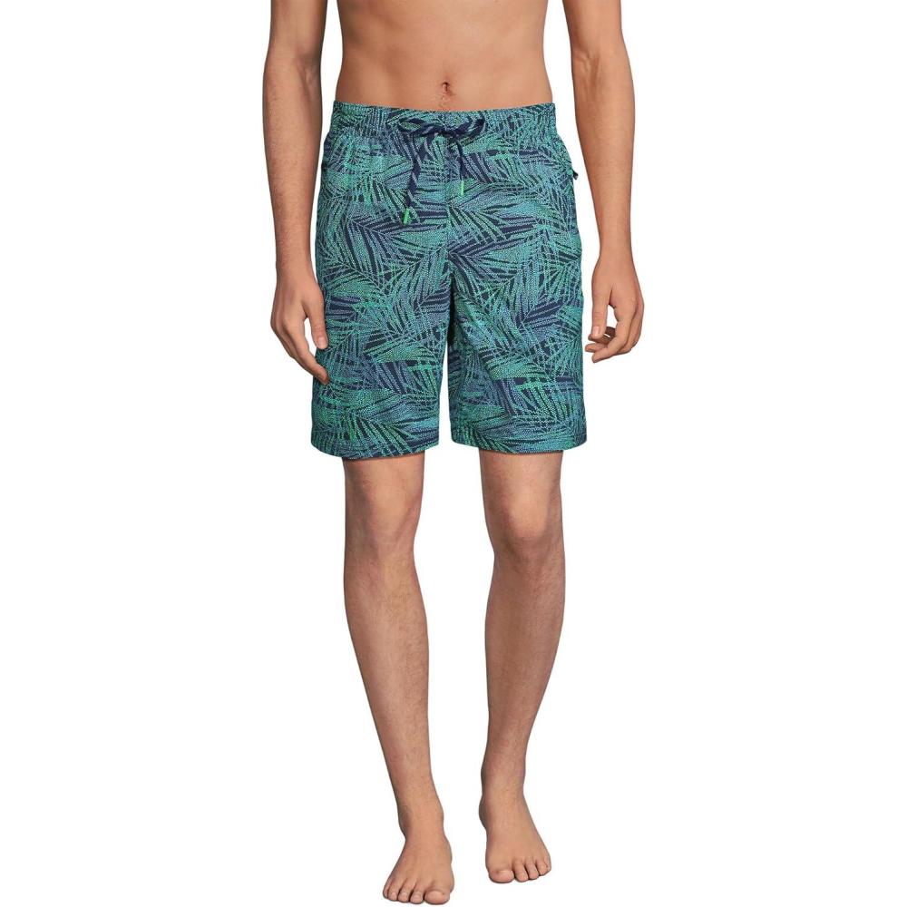 imageLands End Mens 9quot Volley Swim TrunksDeep Sea Navy Stipple Palm