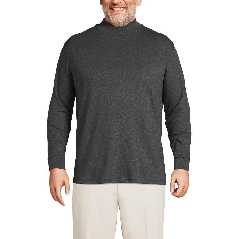 imageLands End Mens AmericanGrown Supima Cotton Mock Turtleneck ShirtDark Charcoal Heather
