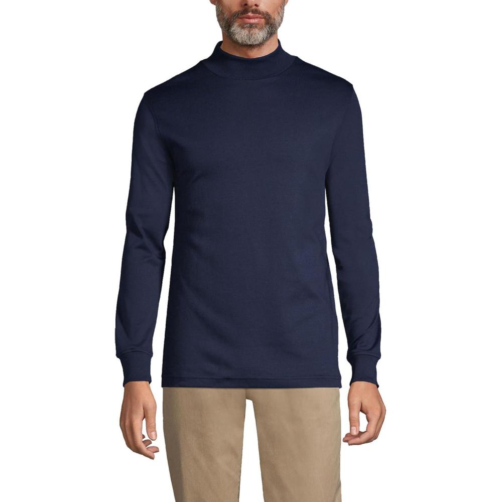imageLands End Mens AmericanGrown Supima Cotton Mock Turtleneck ShirtRadiant Navy