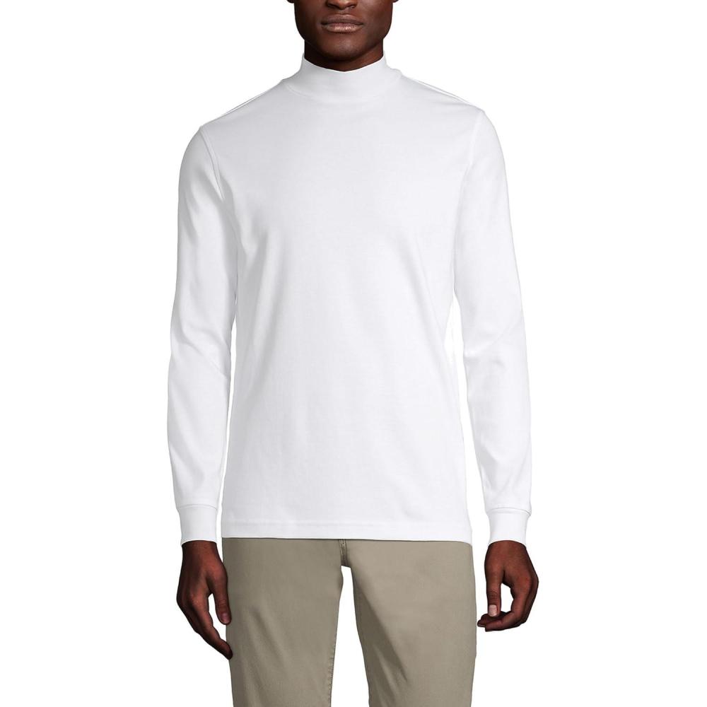 imageLands End Mens AmericanGrown Supima Cotton Mock Turtleneck ShirtWhite