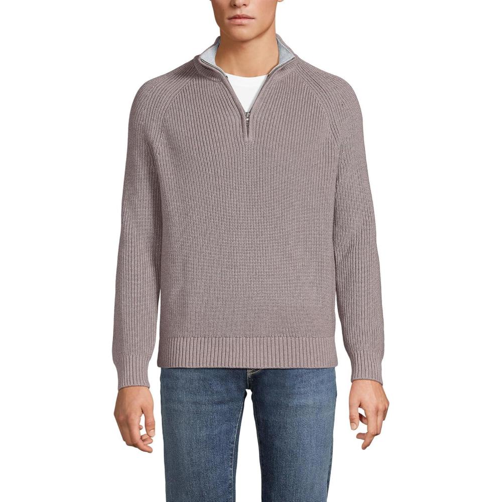 imageLands End Mens Drifter Quarter Zip SweaterLight Bark Heather