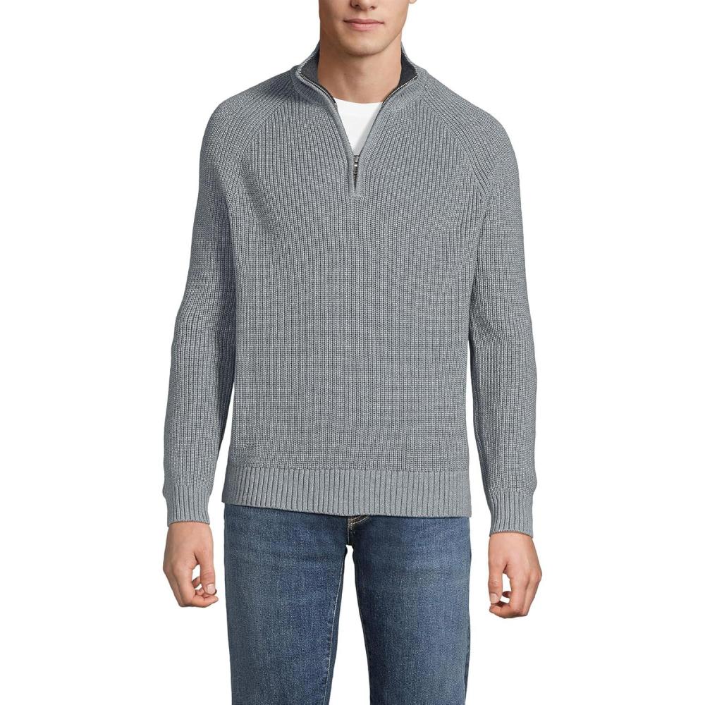 imageLands End Mens Drifter Quarter Zip SweaterPewter Heather