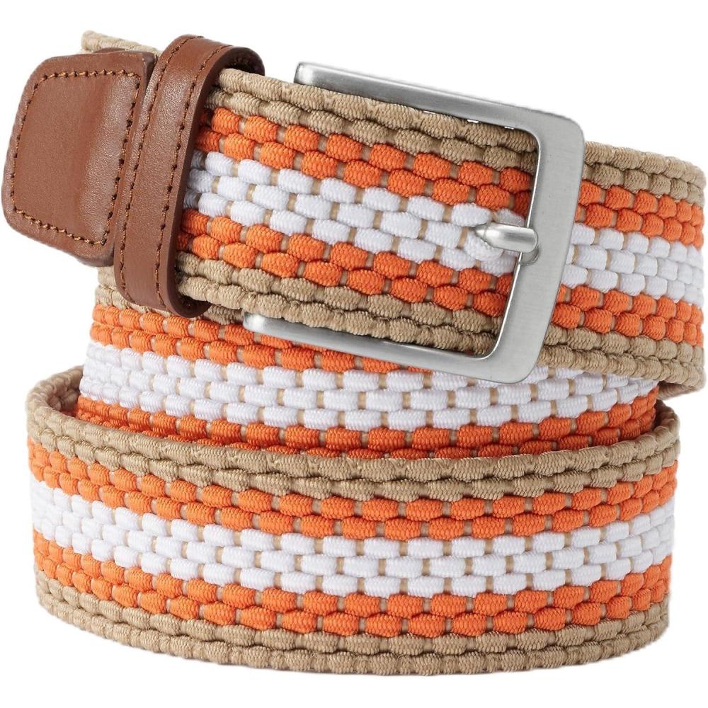 imageLands End Mens Elastic Braid BeltKhaki Desert Clay Stripe
