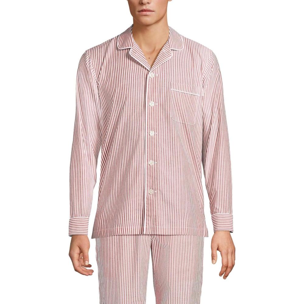 imageLands End Mens Essential Pajama ShirtBourbon Stripe
