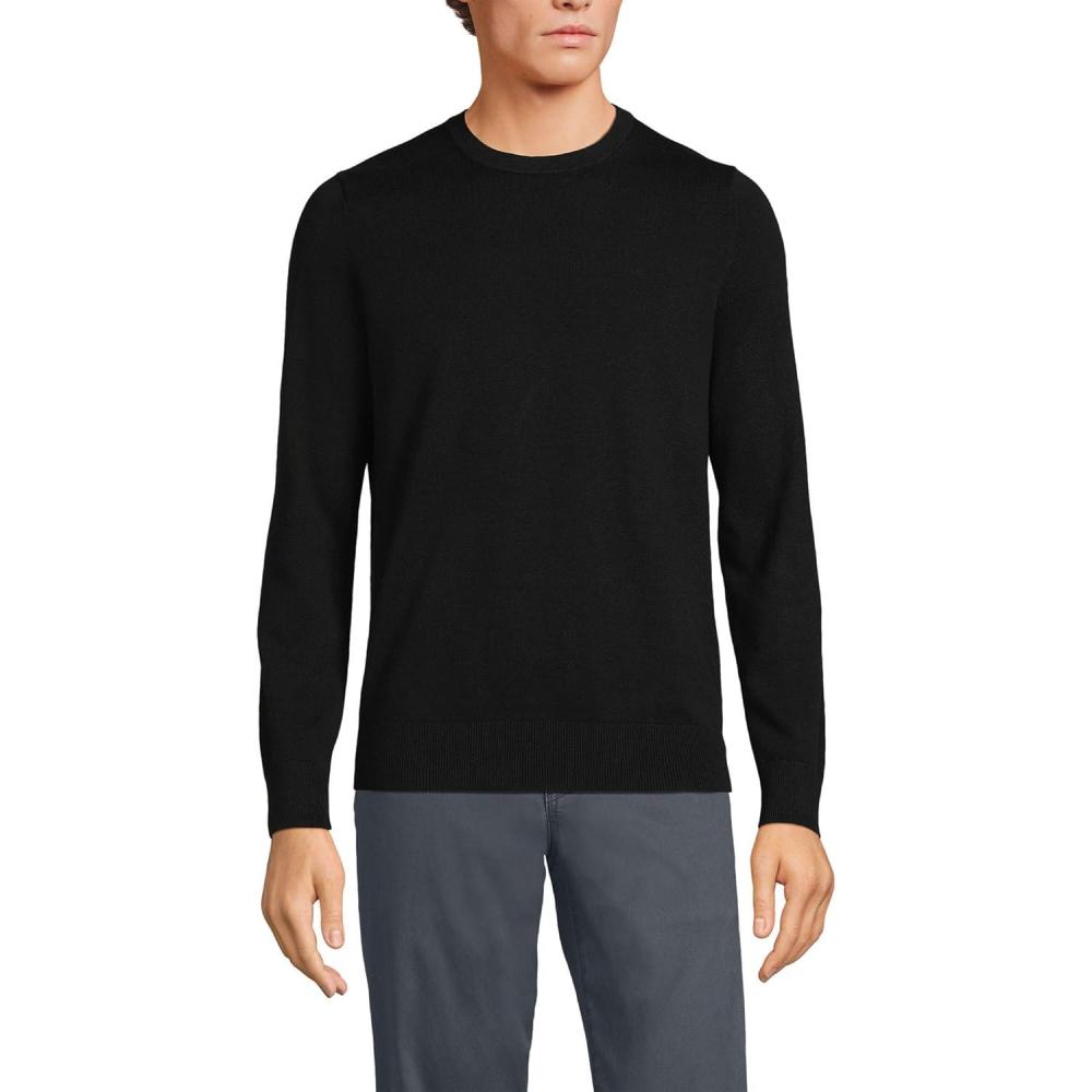 imageLands End Mens Fine Gauge Cotton Crew Neck SweaterBlack