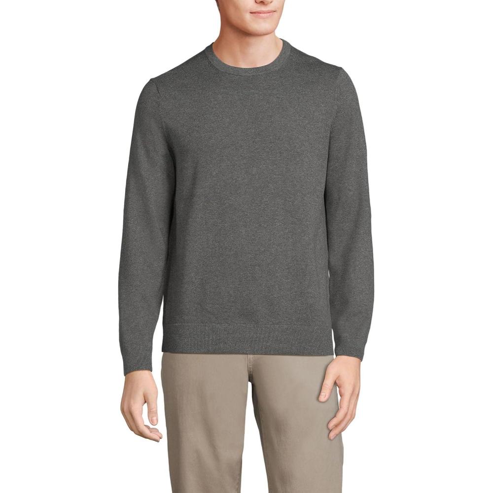 imageLands End Mens Fine Gauge Cotton Crew Neck SweaterCharcoal Heather
