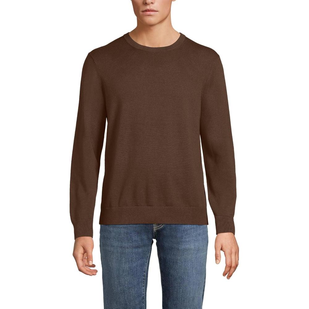 imageLands End Mens Fine Gauge Cotton Crew Neck SweaterDark Walnut Brown