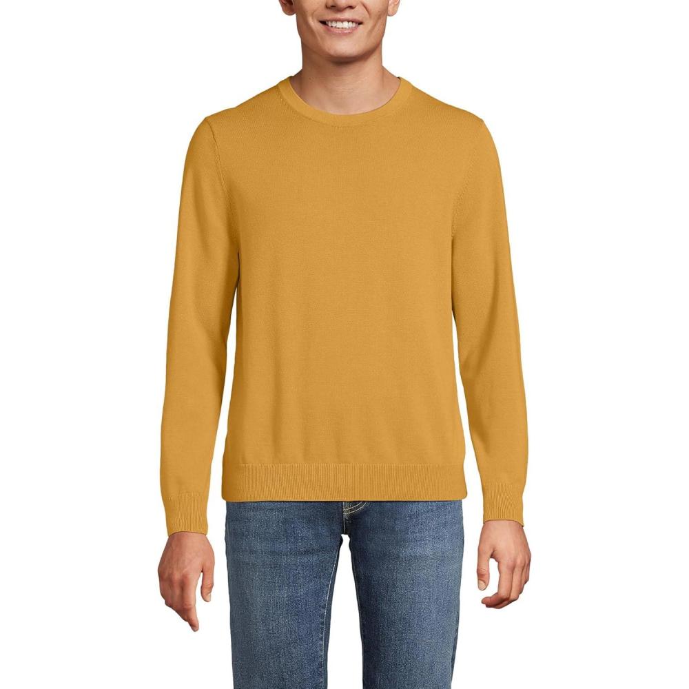 imageLands End Mens Fine Gauge Cotton Crew Neck SweaterDijon Gold