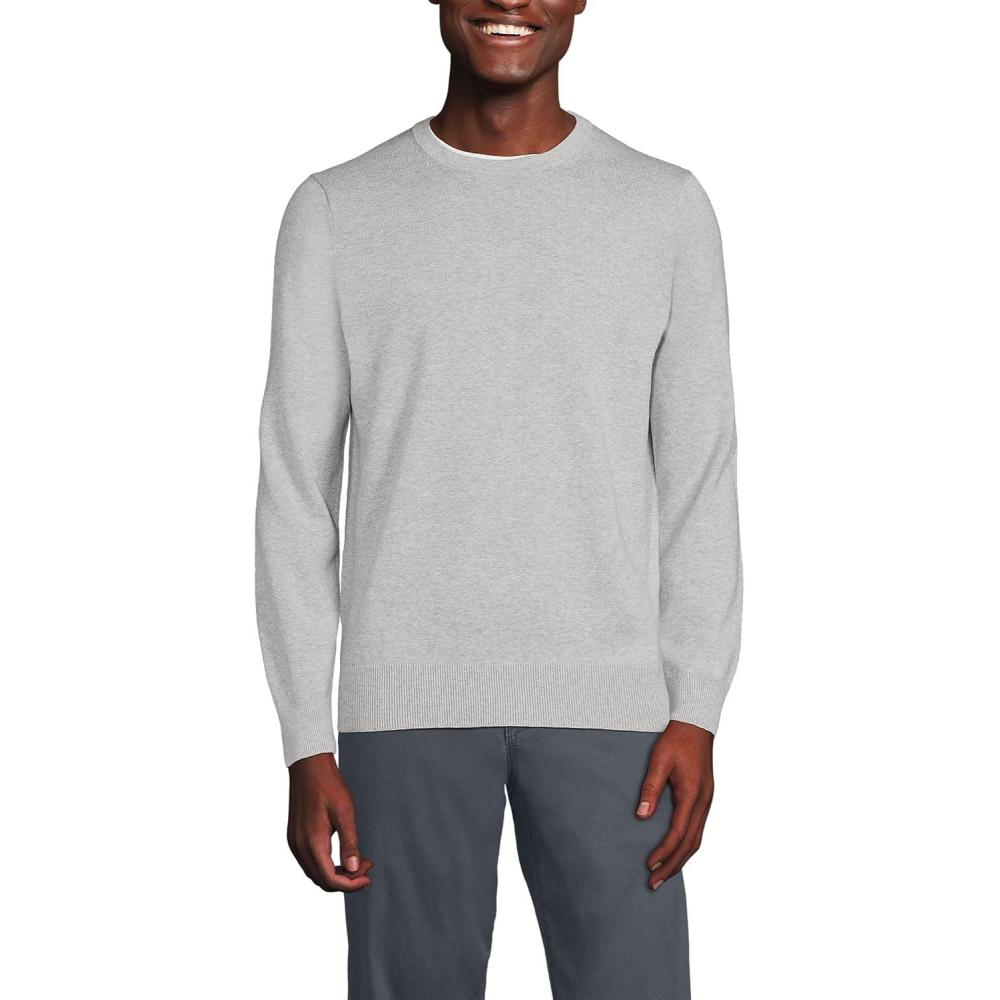 imageLands End Mens Fine Gauge Cotton Crew Neck SweaterGray Heather