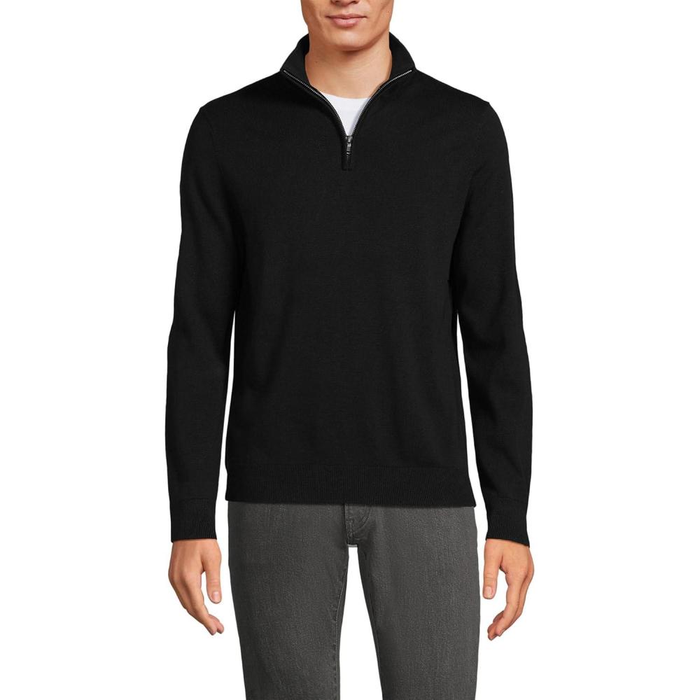 imageLands End Mens Long Sleeve Fine Gauge Cotton Quarter Zip SweaterBlack