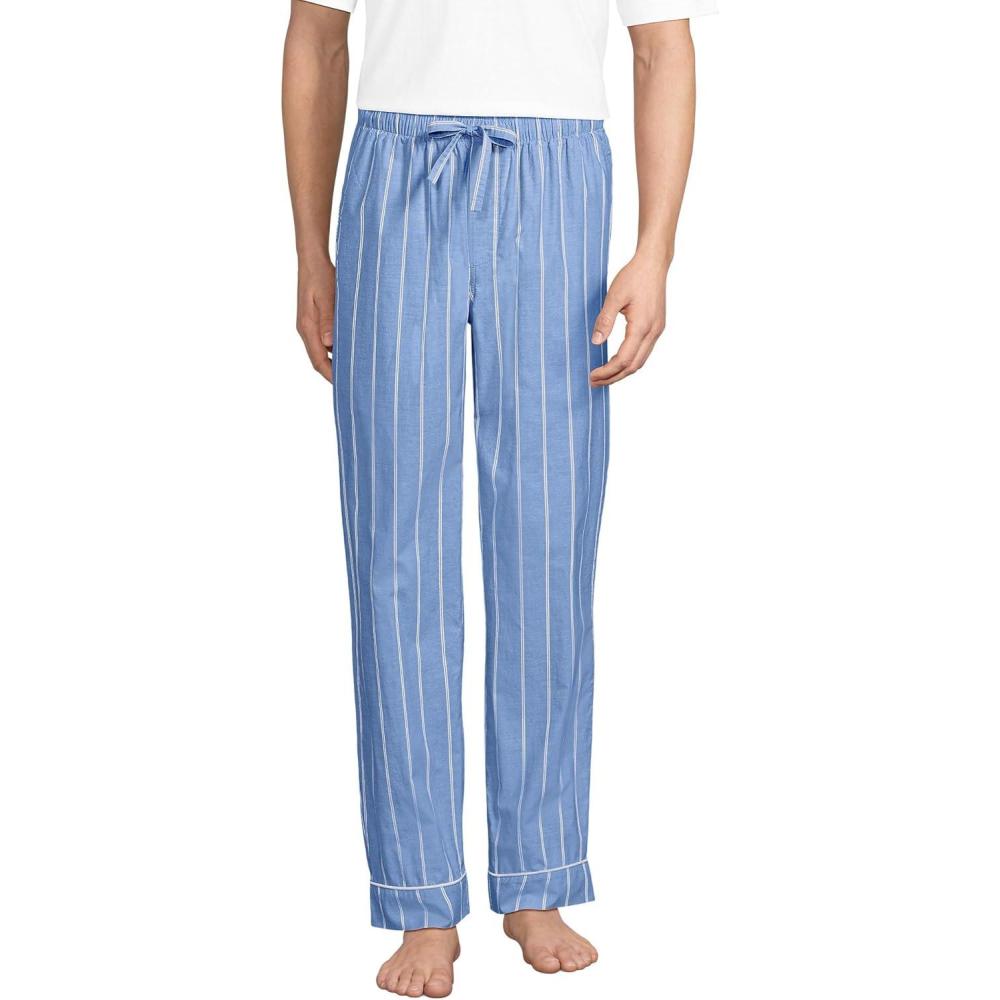 imageLands End Mens Poplin Pajama PantsMuted Cobalt BlueWhite Stripe