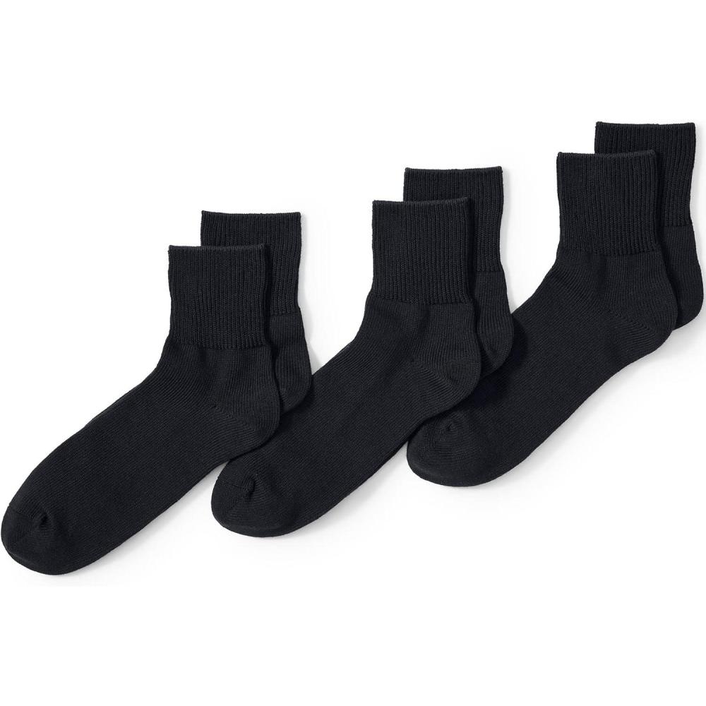imageLands End Mens Rib Quarter Socks 3 PackBlack