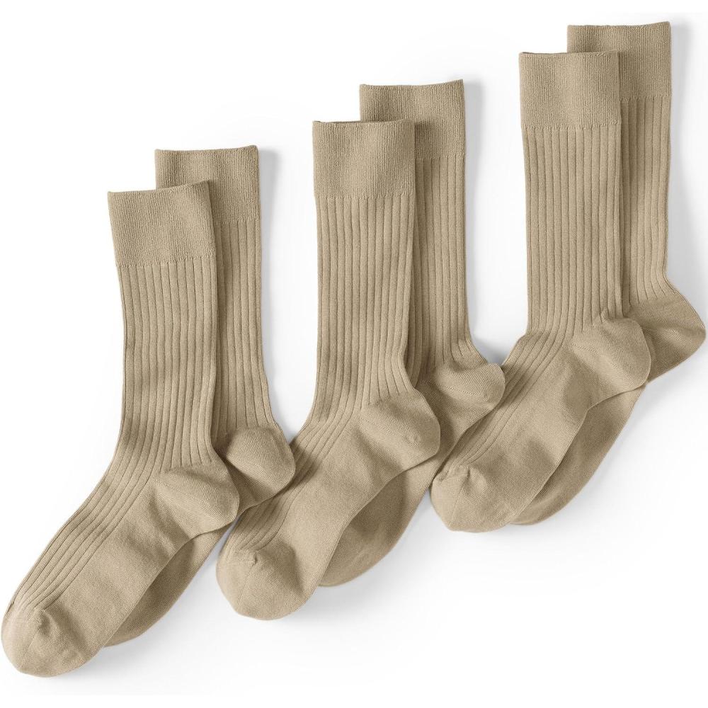 imageLands End Mens Seamless Toe Cotton Rib Dress Socks 3packKhaki