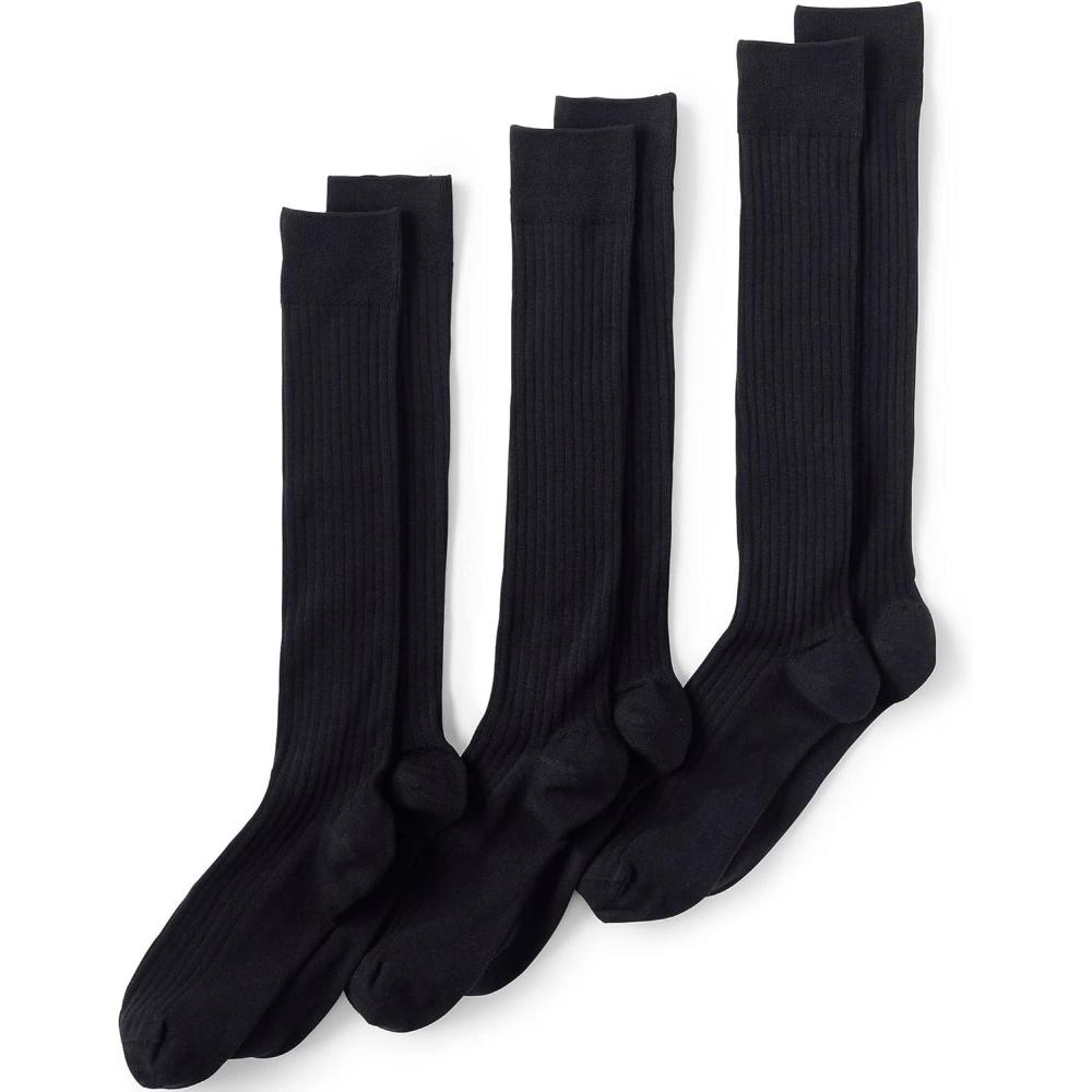 imageLands End Mens Seamless Toe Over the Calf Rib Dress Socks 3packBlack