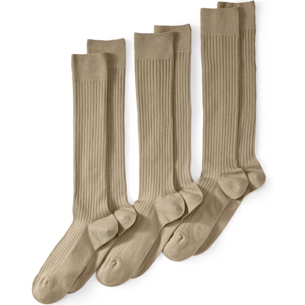 imageLands End Mens Seamless Toe Over the Calf Rib Dress Socks 3packKhaki