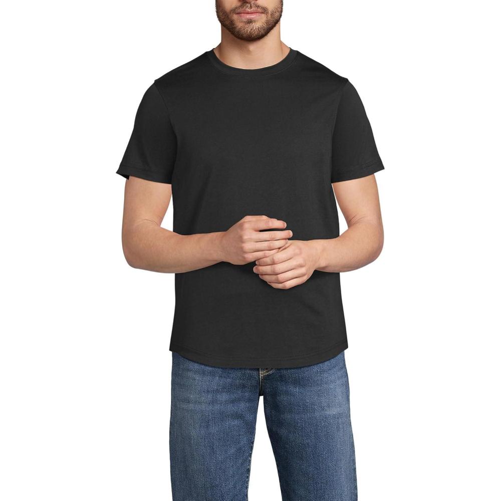 imageLands End Mens Short Sleeve AmericanGrown Supima Cotton Curved Hem TeeBlack