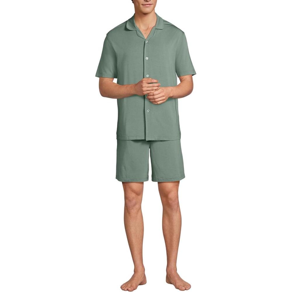 imageLands End Mens Short Sleeve Cooling Knit Short SetLily Pad Green