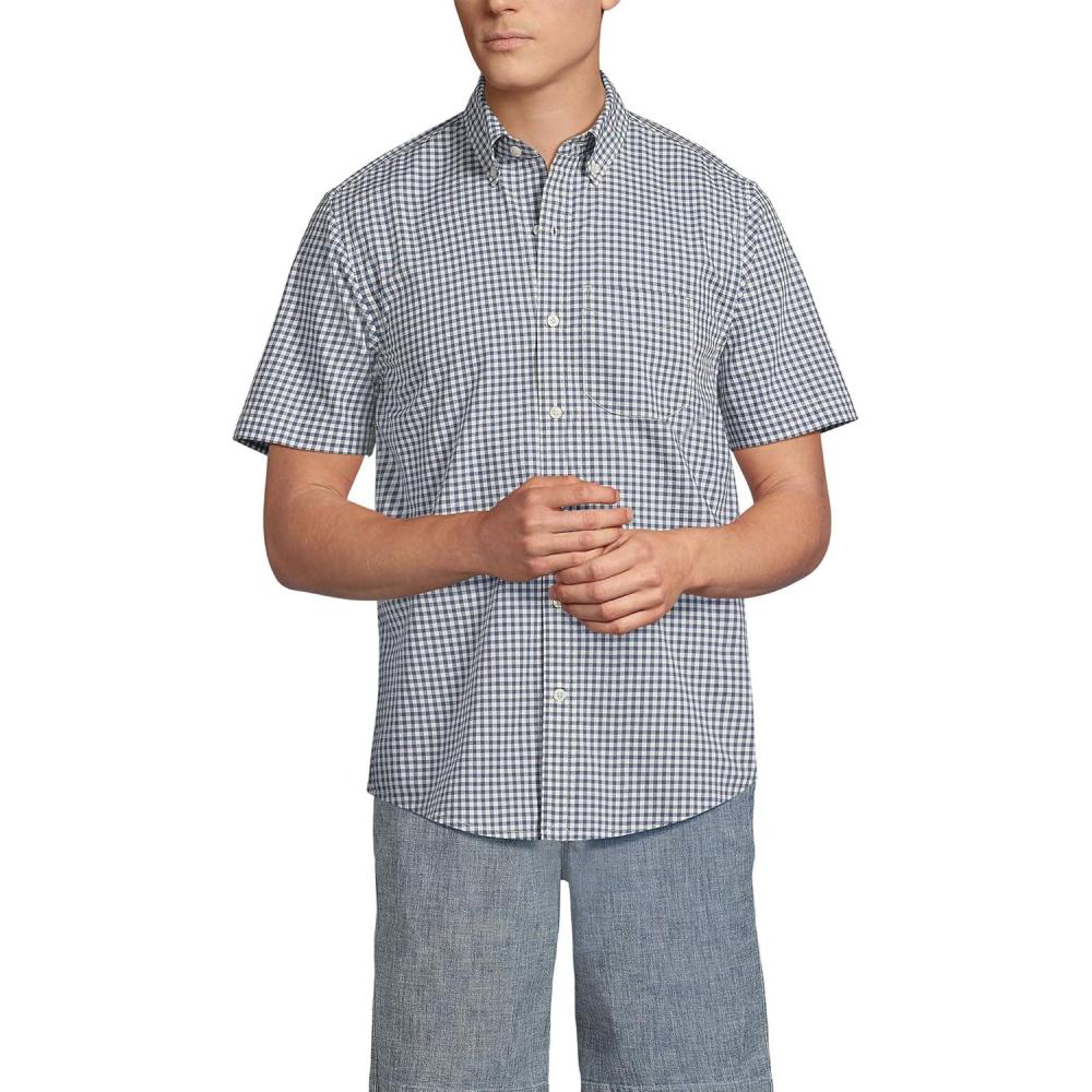 imageLands End Mens Short Sleeve Essential Lightweight PoplinNightfall Blue Gingham