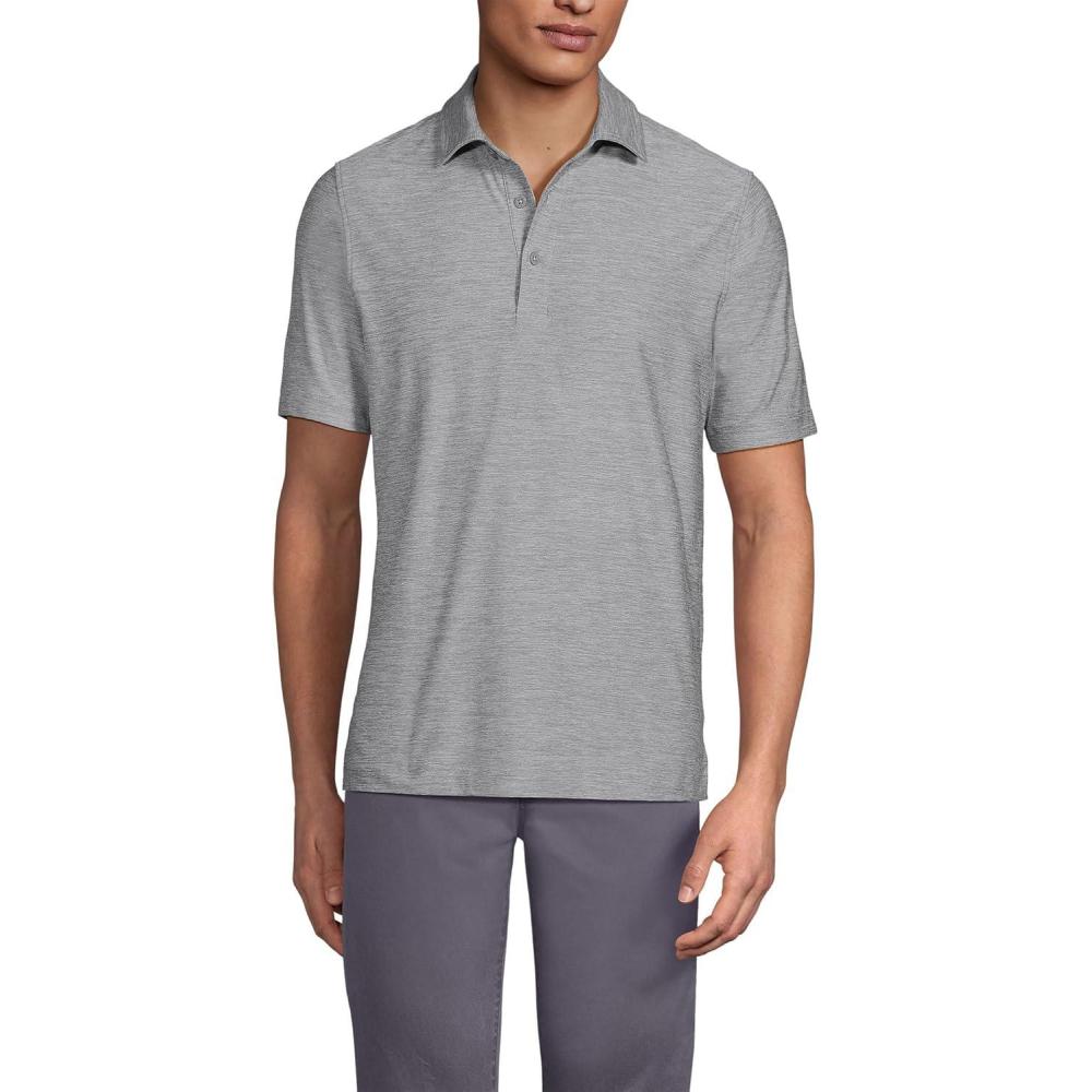 imageLands End Mens Short Sleeve Performance Pieced Yoke Hybrid PoloLight Fog Space Dye