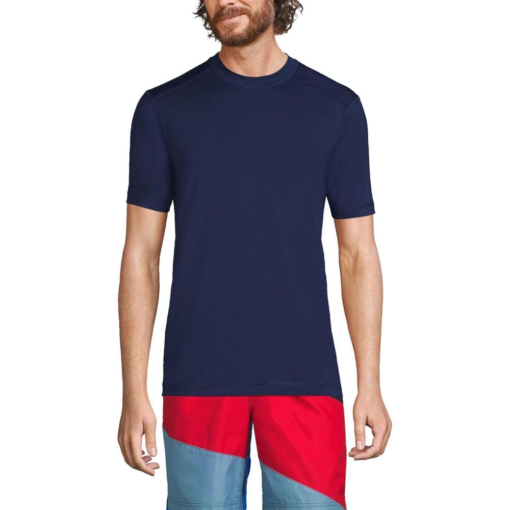 imageLands End Mens Short Sleeve Swim Tee Rash GuardDeep Sea Navy