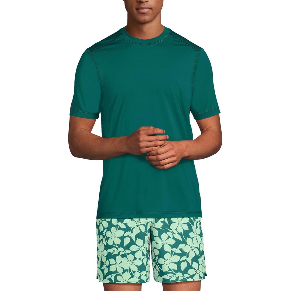 imageLands End Mens Short Sleeve Swim Tee Rash GuardSoft Jade Emerald