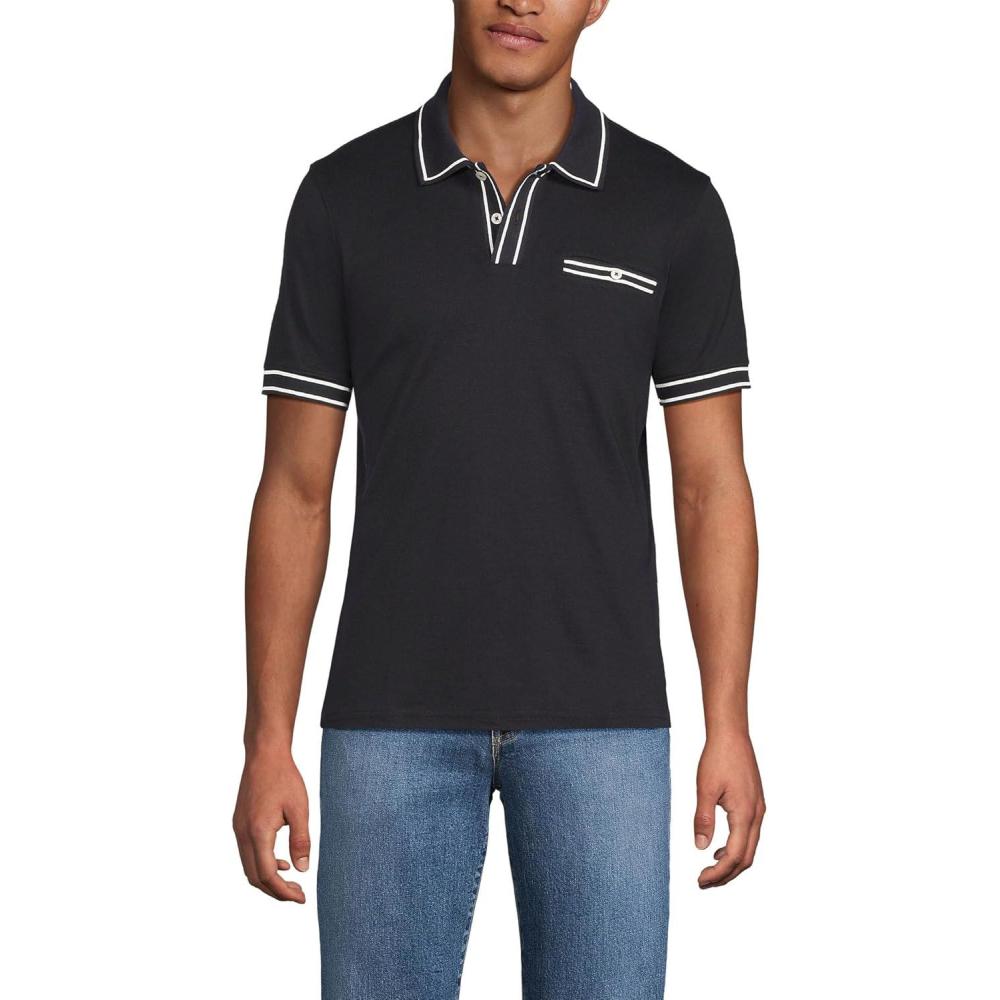 imageLands End Mens Short Sleeve Tipped Welt Pocket AmericanGrown Supima Cotton PoloBlack