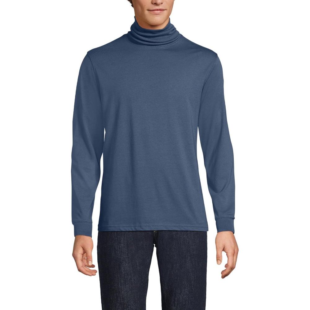 imageLands End Mens SuperT CottonBlend Turtleneck ShirtNightfall Blue