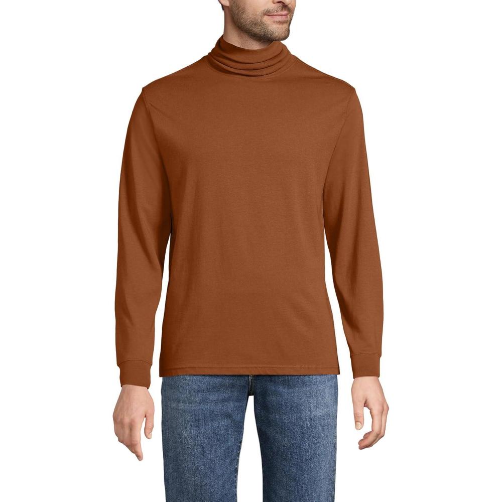 imageLands End Mens SuperT CottonBlend Turtleneck ShirtRich Ginger Brown