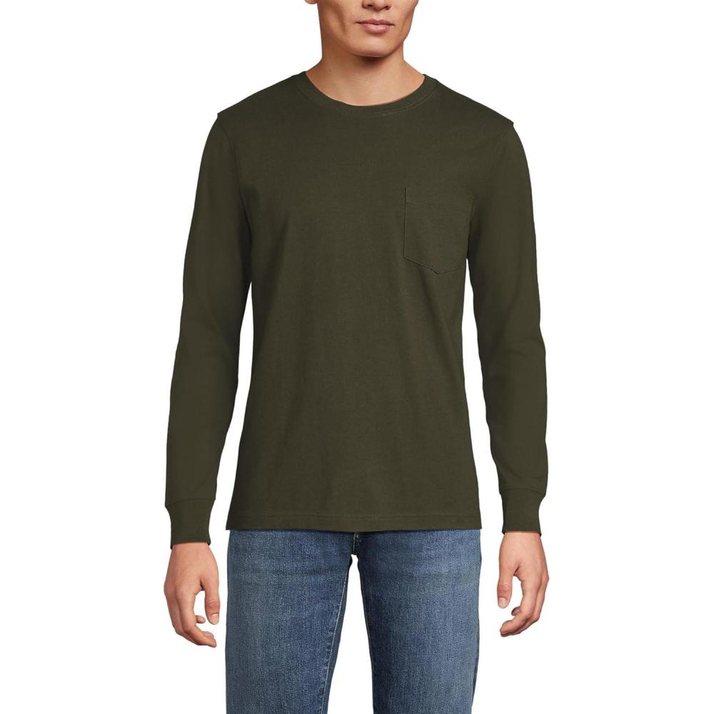 imageLands End Mens SuperT Long Sleeve TShirt with PocketHavana Brown