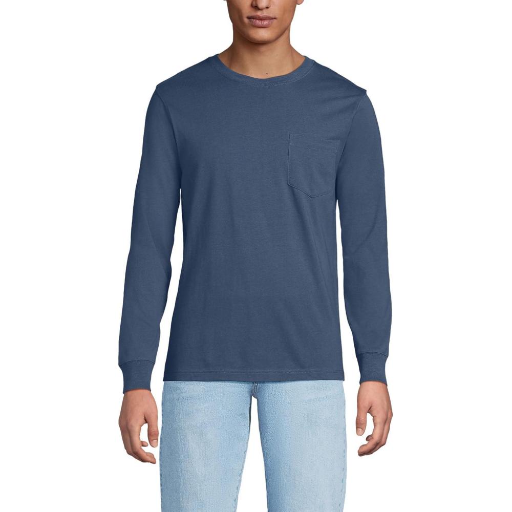 imageLands End Mens SuperT Long Sleeve TShirt with PocketNightfall Blue