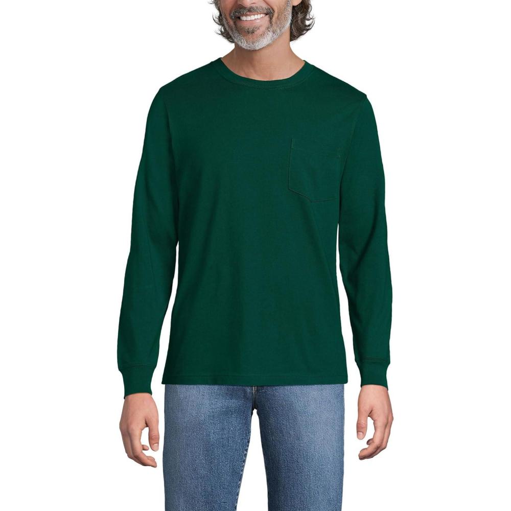 imageLands End Mens SuperT Long Sleeve TShirt with PocketPine Valley