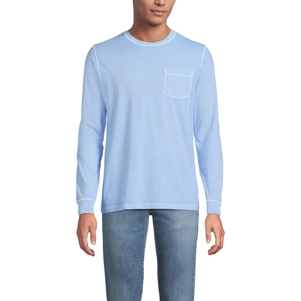 imageLands End Mens SuperT Long Sleeve TShirt with PocketPowder Blue Garment Dye