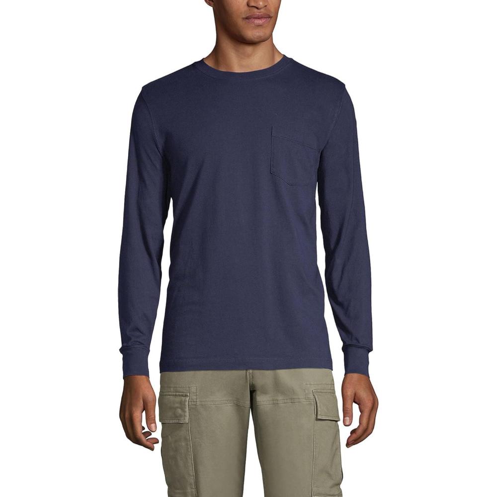 imageLands End Mens SuperT Long Sleeve TShirt with PocketRadiant Navy