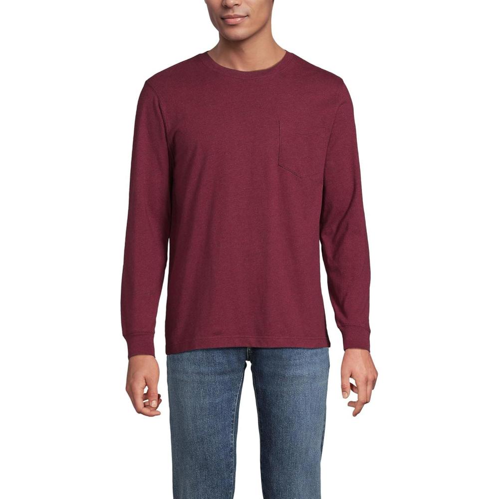 imageLands End Mens SuperT Long Sleeve TShirt with PocketRich Burgundy Heather